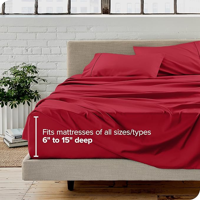 Bare Home King Sheet Set - Luxury 1800 Ultra-Soft Microfiber King Bed Sheets - Double Brushed - Deep Pockets - Easy Fit - 4 Piece Set - Bedding Sheets & Pillowcases (King, Red)