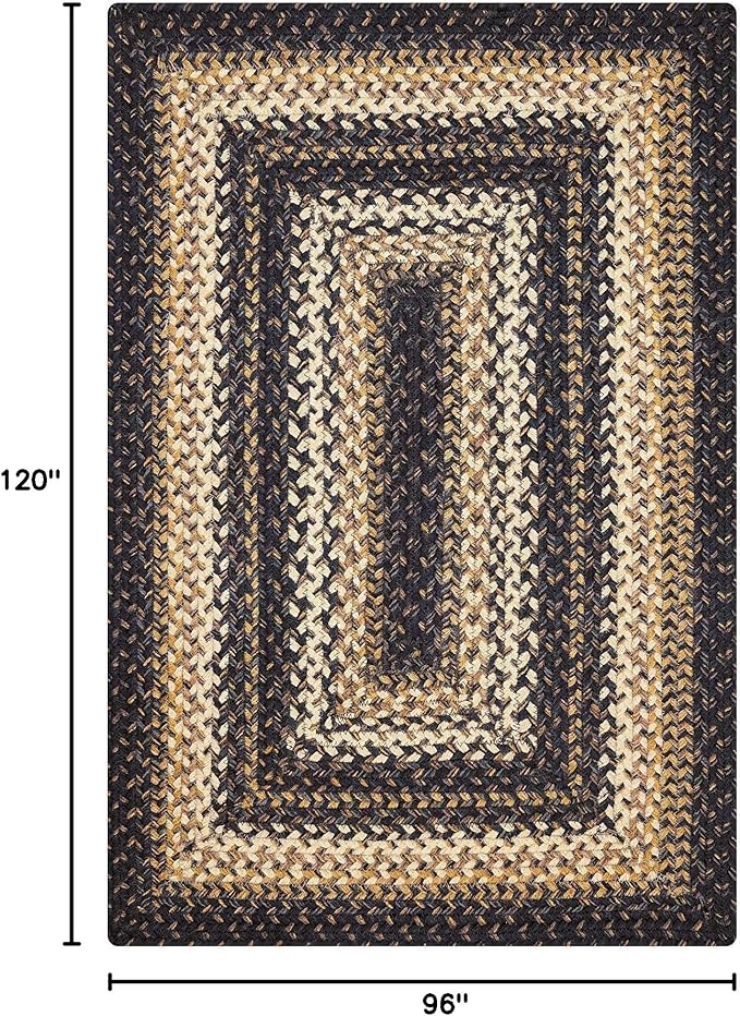Homespice Kilimanjaro Premium Jute Braided Area Rug, 8' x 10' Rectangular Black, Reversible, Natural Jute Yarn Rustic, Country, Primitive, Farmhouse Style - 30 Day Risk Free Purchase
