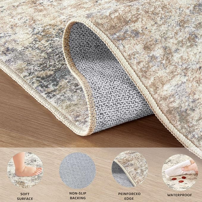 UERMEI 2x3 Entryway Area Rug: Washable Neutral Modern Abstract Small Rug - Image 6