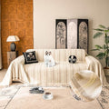 Couch Cover for Dogs Washable Sofa Cover, Sectional Couch Covers, Sofa Covers for 2 Cushion Couch, Non Slip Stripe Sofa Slipcovers Furniture Protector, Couch Protector from Cat Claws, Beige,75''x134''