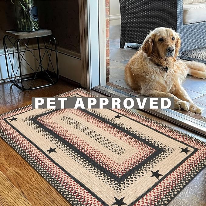 Homespice Primitive Star Gloucester Premium Jute Braided Hall Runner 22 x 72 Rectangular Black, Natural Jute Yarn Rustic, Country, Primitive, Farmhouse Style - 30 Day Risk Free Purchase