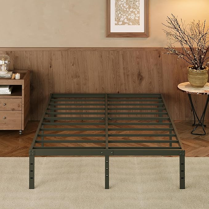 EMODA 14 Inch King Bed Frame with Fabric Cover, Heavy Duty Metal King Platform Bed Frame No Box Spring Needed, Noise Free, Easy Assembly