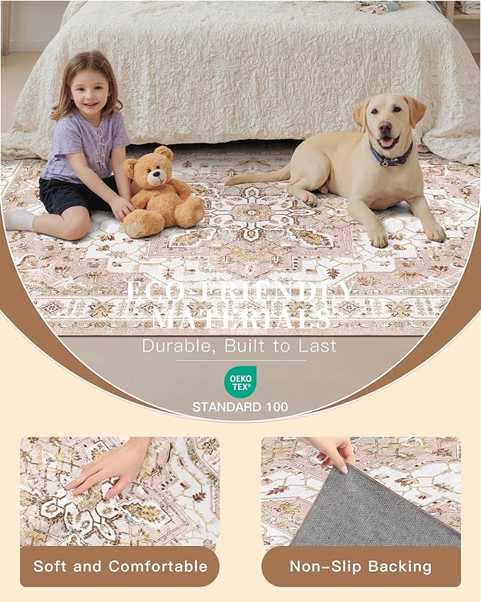Madane Washable Area Rug 2x3, Small Entryway Rug Non-Slip Vintage Door Mat - Image 5