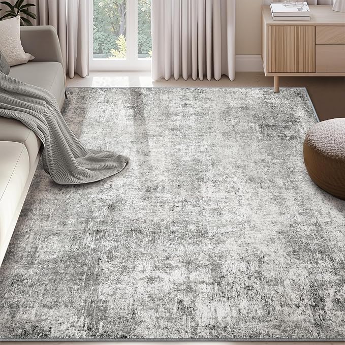 Washable Area Rugs 5'x7' Non-Slip Modern Abstract Soft for Living Room Entryway Bedroom Nursery, Print Pattern, Gray White Grey