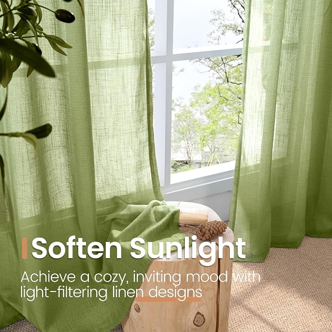BGment Green Linen Curtains 45 Inch Length - Image 5