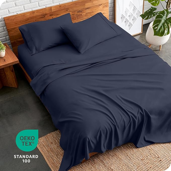 Bare Home Ultra-Soft Queen Sheet Set - Luxury 1800 - Hydro-Brushed - Deep Pockets - Easy Fit - 4 Piece Set - Bed-ding Sheets & Pillowcases (Queen, Midnight Blue)