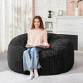 HABUTWAY 5FT Bean Bag Chair, 5' Large Bean Bag Chairs for Adults with Removable Stripe Plush Cover, Memory Foam Beanbag Chair for Living Room Bedroom Dorm (Black)