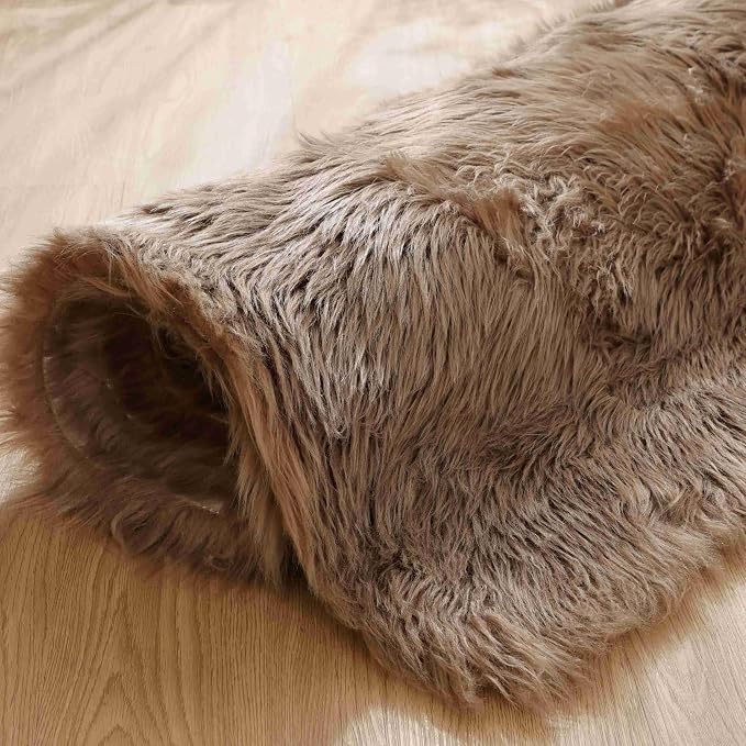 Goolela Fluffy Faux Fur Rug for Bedroom 4x6 Light Brown Beige Sheepskin Fuzzy - Image 9