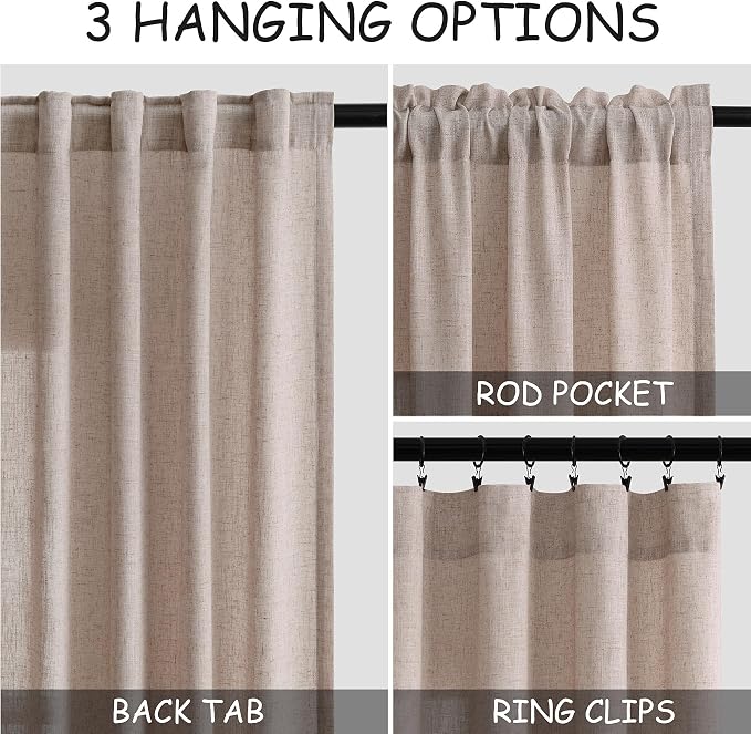 Nanspring Oatmeal Semi Sheer Curtains 72 Inches Long 2 Panels Set - Image 3