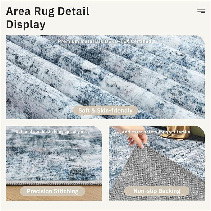 10x14 Area Rugs for Living Room, Non Slip Machine Washable Vintage Rugs - Image 6