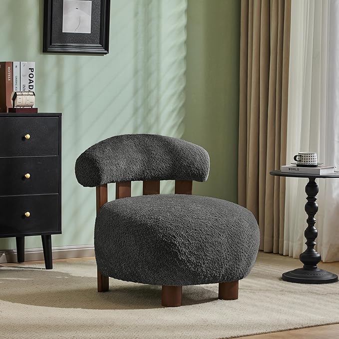 Christopher Knight Home Elvina Boucle Fabric Accent Chair, Solid Wood Single Lounge Sofa, Bedroom Comfy Reading Chair, for Modern Minimalist Style Living Room/Home Office, Dark Gray