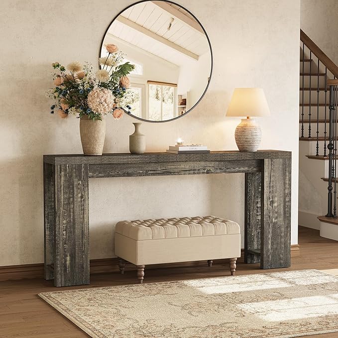LITTLE TREE 70.9-Inch Long Console Table, Narrow Sofa Table Behind The Couch, Farmhouse Console Table for Living Room, Entryway, Hallway