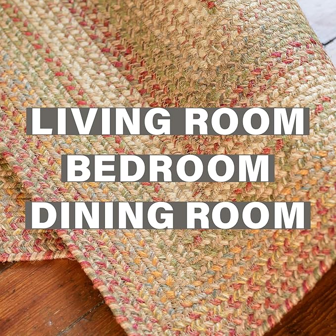 Homespice Harvest Jute Brown 4x6' Braided Rugs Oval Rugs for Living Room, Bedroom Rug and Dining Room. Pet Friendly. Decor Styles- Farmhouse Rug, Rustic, Vintage, Primitive, Country, Boho Rug
