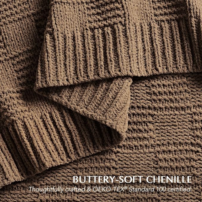EVERGRACEHOME Modern Checkered Chenille Throw Blanket, Soft Cozy Plaid Knitted - Image 3