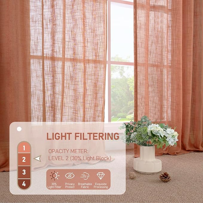 LAMIT 30 Inch Linen Kitchen Curtains, Semi Sheer Light Filtering Window Panels - Image 4