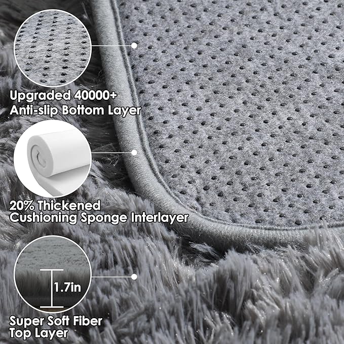 ONASAR Grey 8x10 Area Rugs for Living Room, Ultra Soft Plush Thick Shaggy Big - Image 3