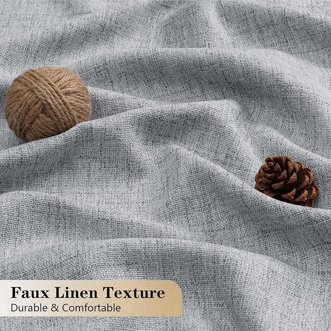 OVZME Grey Valance for Windows, Light Filtering Faux Linen Textured Small Cafe - Image 4
