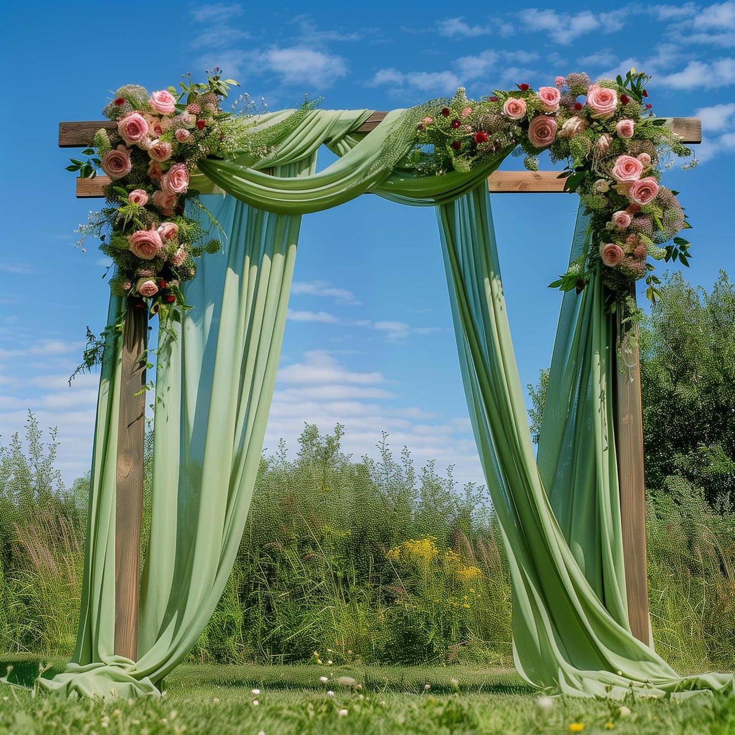 Wedding Arch Draping Fabric 1 Panel 28.7" x 20FT Sage Green Sheer Chiffon Backdrop Drapes for Wedding Ceremony Birthday Party Bridal Shower Outdoor Decoration