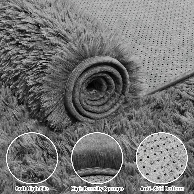 6x9 Area Rugs for Living Room Rug: Soft Fluffy Shag Light Gray Rugs for Bedroom - Image 6