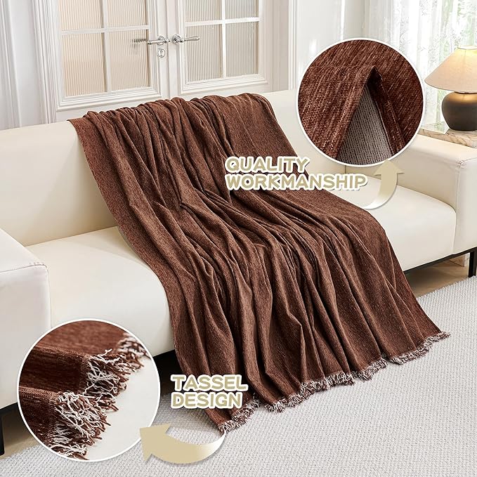 MYSKY HOME Couch Cover for Dogs Washable Couch Covers Couch Covers for Dogs Couch Cover 2 Cushion Sofa Non Slip Dogs Furniture Protector with Tassels Chenille Sofa Covers for Pets, 71"x102", Chocolate