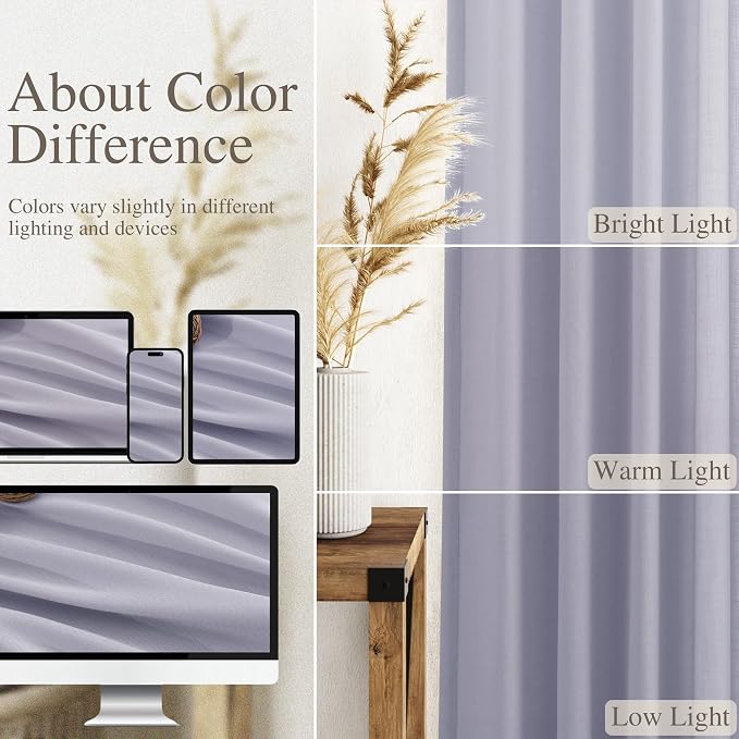 Nanspring Lavender Purple Linen Curtains 84 Inch Length 2 Panels Set - Image 3