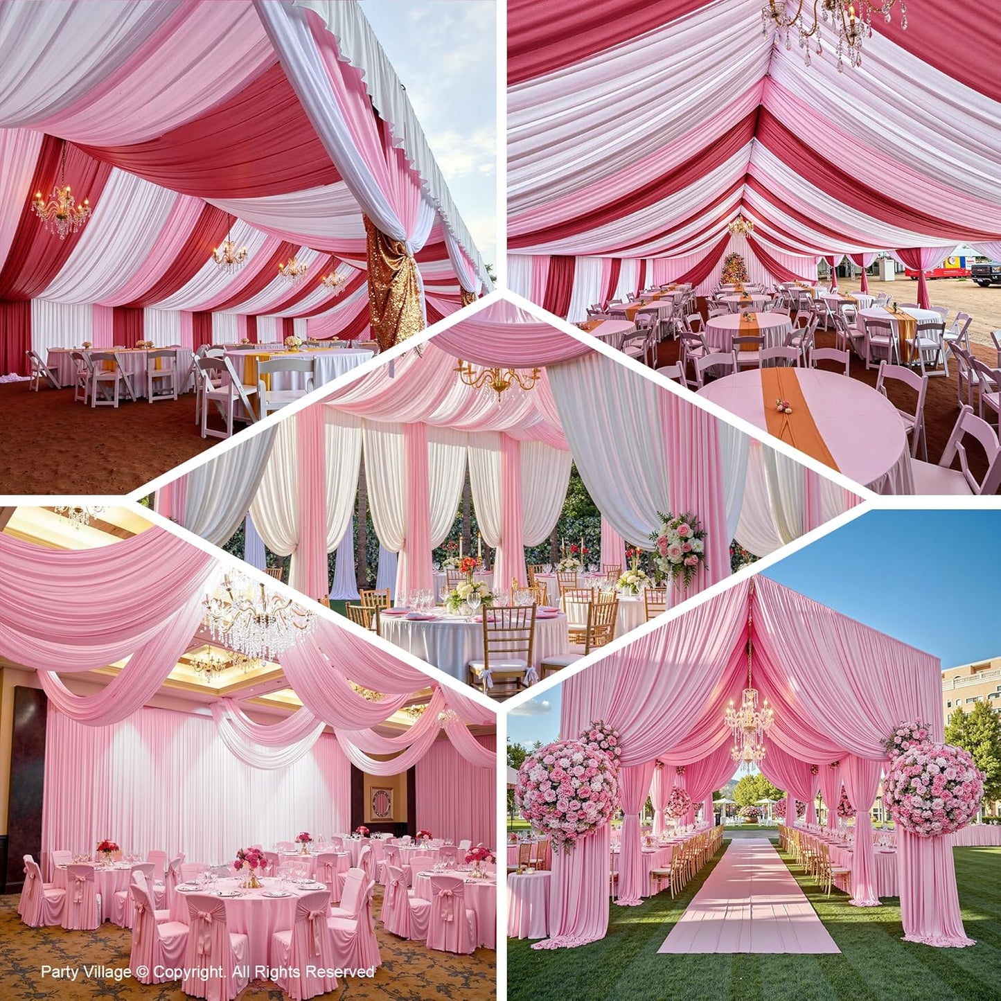 PartyVillage 2 Panels 5ftx30ft Baby Pink Ceiling Drapes for Wedding Parties – 30 FT Extra Long Thick Polyester Wrinkle-Free Drapery Tent Decor Decorations for Birthday Party Ceremony Stage Swag