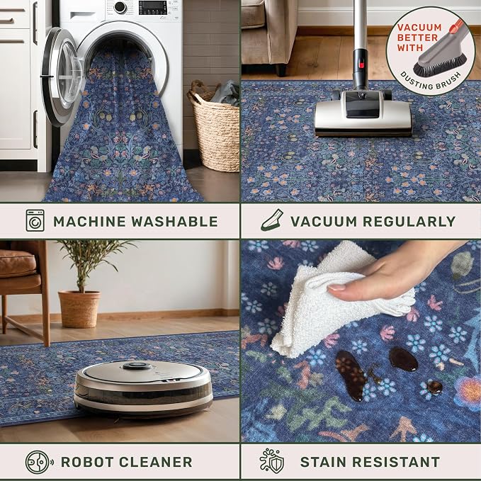 Washable Dark Blue Rug for Living Room - Image 3