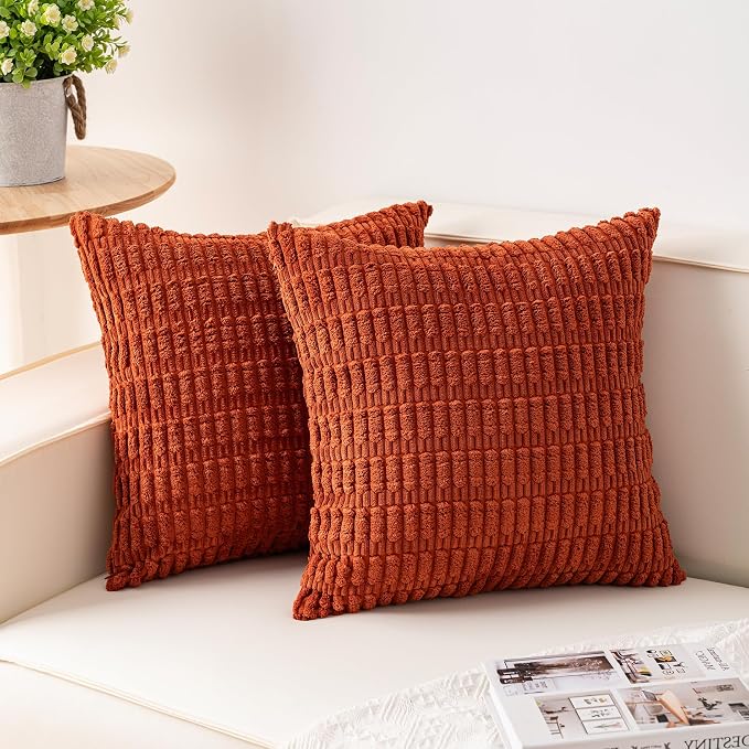 Pack of 2 Corduroy Decorative Throw Pillow Covers 24x24 InchSoft Striped Pillow by Unknown