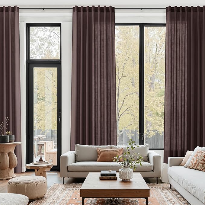 Coffee Brown Linen Curtains for Living Room 98 Inches Long Light Filtering Semi - Image 6