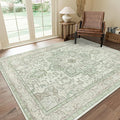 GENIMO 10x14 Area Rugs for Living Room, Machine Washable Non Slip Vintage Rugs, Low Pile Lightweight Chenille Print Rug for Bedroom, Dining Room, Home Office, Oat Light