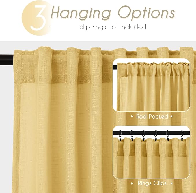 Gold Curtains for Living Room Back Tab Modern Farmhouse Semi Sheer Curtains 120 - Image 2
