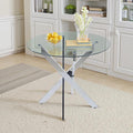 Dining Table for 4 Modern Round Dining Table 35.43" Kitchen & Dining Room Tables with Metal Legs and Glass Tabletop for Dining Room and Apartment, Chrome