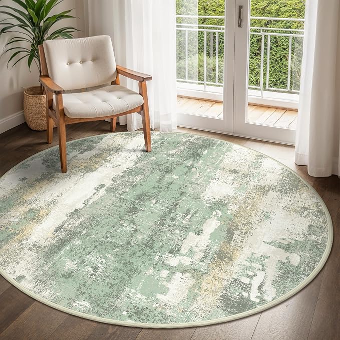 Round Rugs 5FT for Living Room Bedroom, Modern Abstract Machine Washable Circle by BEIMO