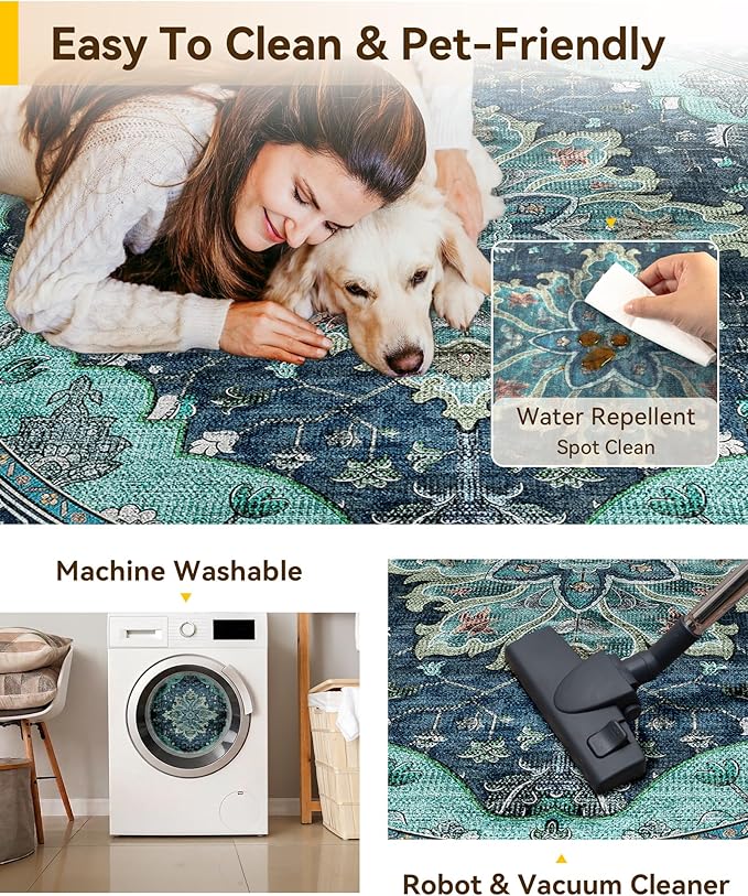 RELEANY Area Rugs 5ft Washable Non-Slip, Floral Vintage Distress Print Pattern - Image 4