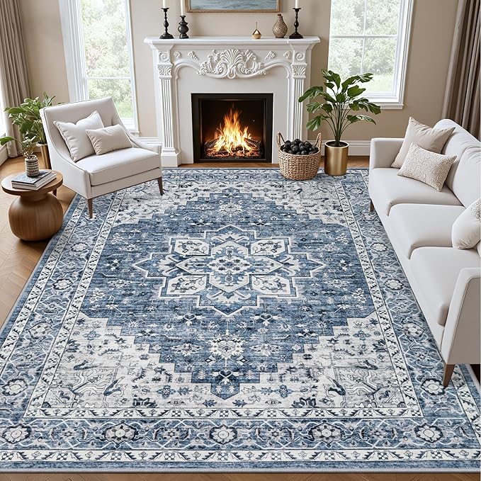 Area Rugs 10x14 Living Room Rug: Washable Rug Soft Vintage Boho Medallion by EXPEDIX