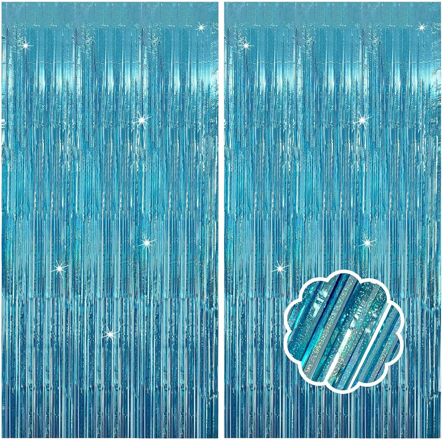 2 Pack Blue Streamers Party Decorations Tinsel Foil Fringe Curtains Photo Booth Celebration Birthday Decorations Ocean Party Decorations
