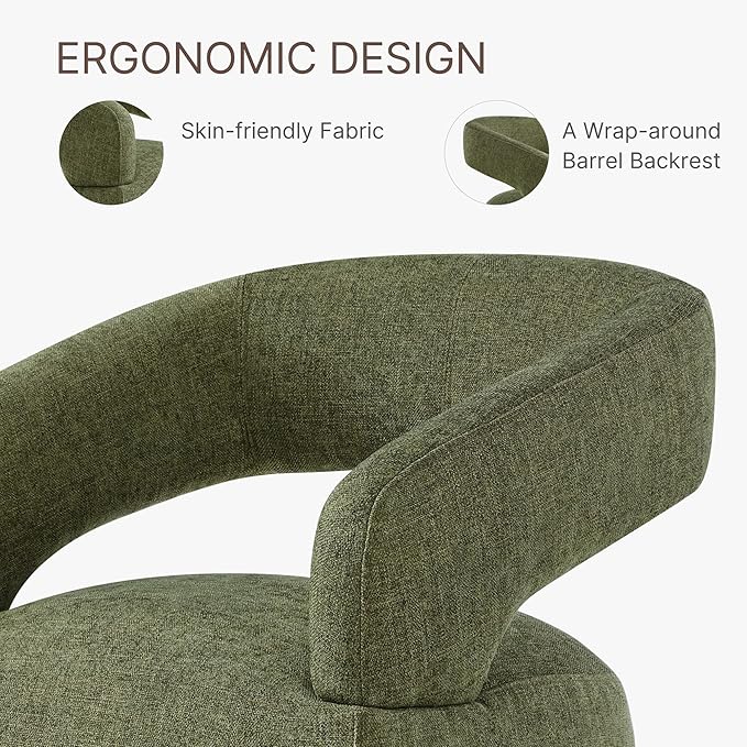 Upholstered Dining Chairs with Removable Casters Barrel Side Armchair with Rollers for Diningroom Bedroom Livingroom Reading Room, Green, 2PCS