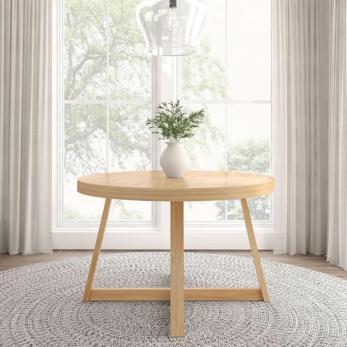 Plank+Beam Round Dining Table, 47 Inch Solid Wood Kitchen Table, Farmhouse Round Table for 4, Small Dinette Table, Blonde Wirebrush