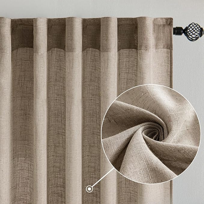 MIULEE Taupe Grey Linen Curtains 108 Inches Long 2 Panels - Image 2