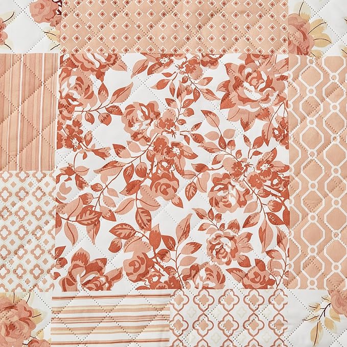 Great Bay Home Reversible Patchwork Sofa Cover - Washable Slipcover Furniture Protector with Elastic Straps - Couch Cover for Dogs, Kids, and Pets - Box-Stitched Detail (Sofa, Dusty Rose)