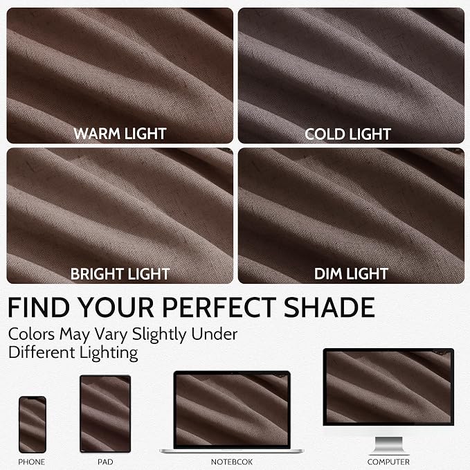 Extra Long Curtain Cappuccino Morden Linen Blend Light Filtering Back Tab - Image 4