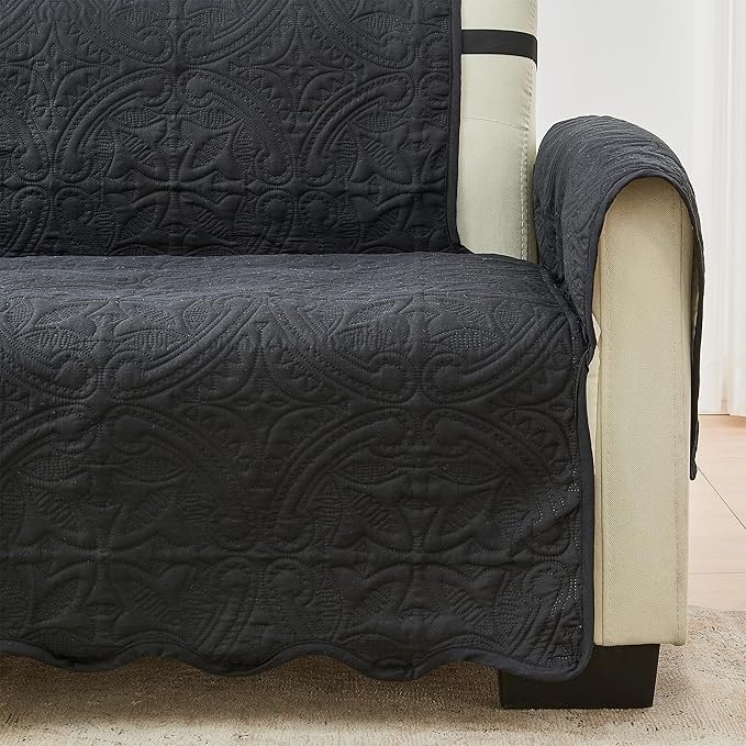 Great Bay Home Reversible Sofa Cover - Washable Slipcover Furniture Protector with Elastic Straps - Couch Cover for Dogs, Kids, and Pets - Quilted & Stitched Detail (Sofa, Black/Taupe)