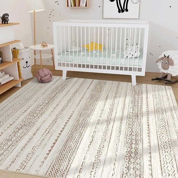 Nakagishi 7x9 Area Rug Living Room: Washable Boho Large Neutral Modern Soft - Image 8
