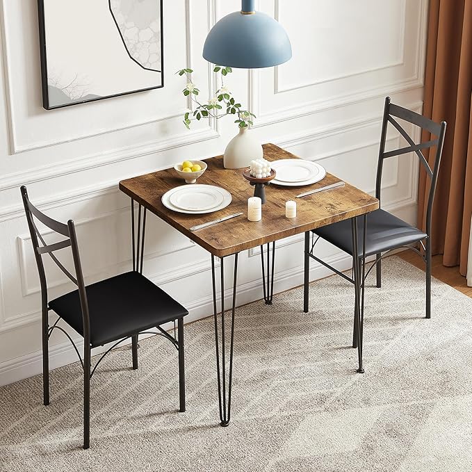 VECELO 3-Piece Dining Room Kitchen Table and Pu Cushion Chair Sets for Small Space