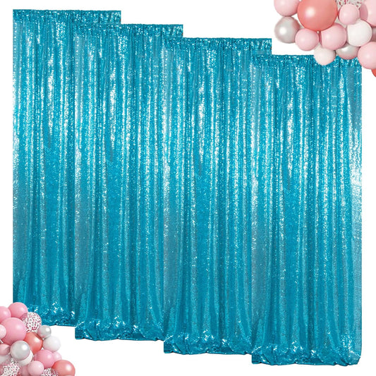 ShinyBeauty Sequin Curtains 4 Panels - Aqua Blue Shimmer Backdrop for Mermaid Parties & Baby Showers Shimmer Fabric Backdrops(2FTx8FT, Turquoise)