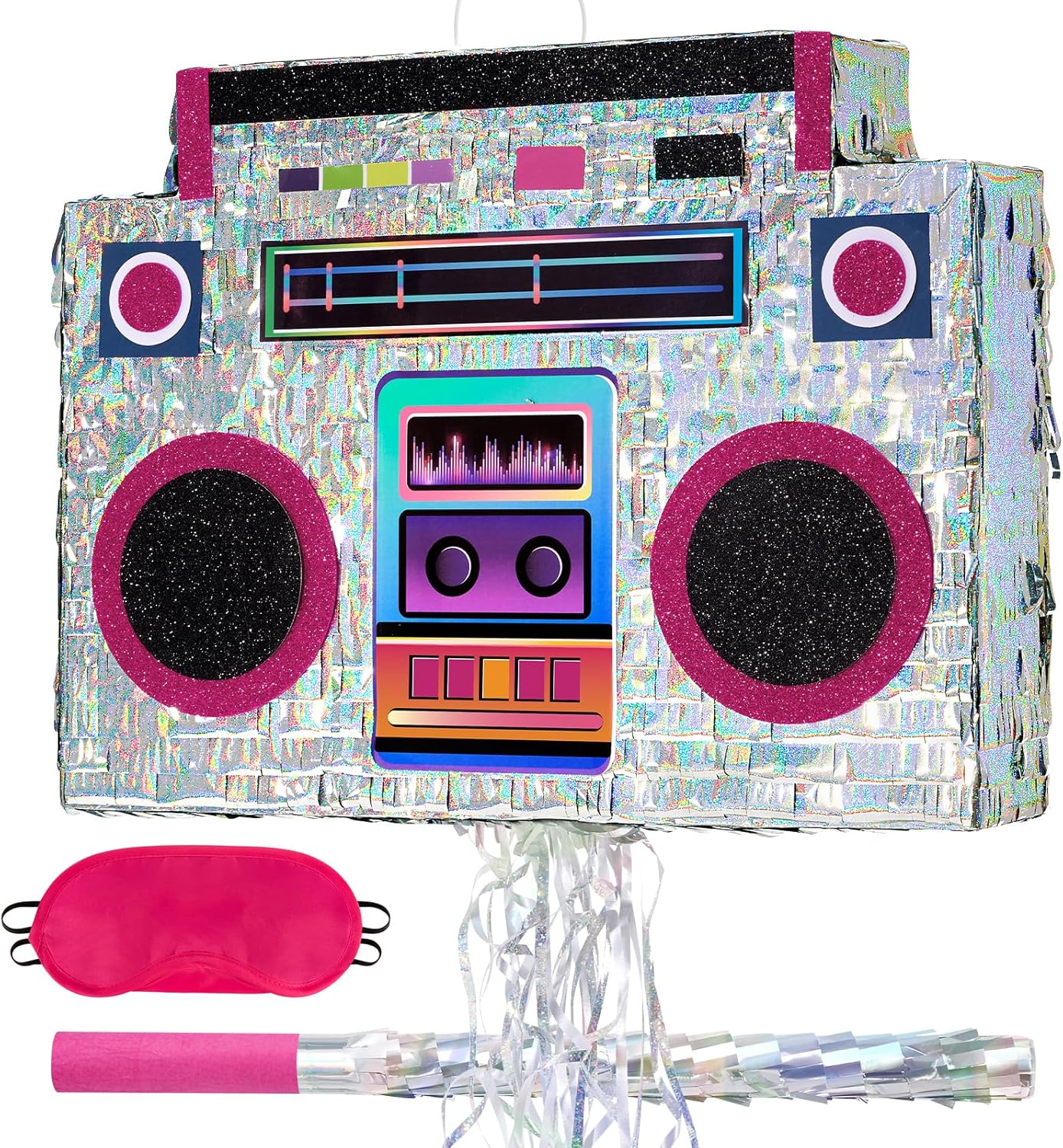 WERNNSAI Music Player Piñata - 80s and 90s Theme Party Decorations Piñata Bundle with Blindfold and Bat Music Piñata for Adults Kids Birthday Hip Hop Theme Party(12.5" x 16.5" x 3")