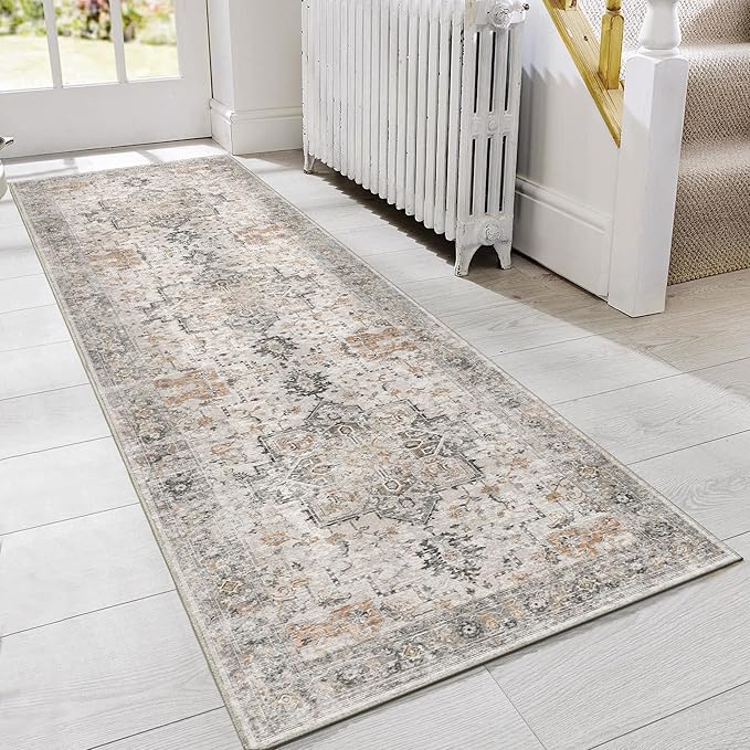 GENIMO Runner Rug 2x5 Non Slip Machine Washable Vintage Hallway Runner Rug, Low Pile Lightweight Rugs for Entryway, Hallway, Kitchen and Corridor, Light Taupe Brown