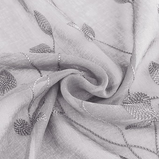 HOMEIDEAS Light Grey Sheer Curtains 52 X 84 Inches Length 2 Panels Embroidered - Image 6