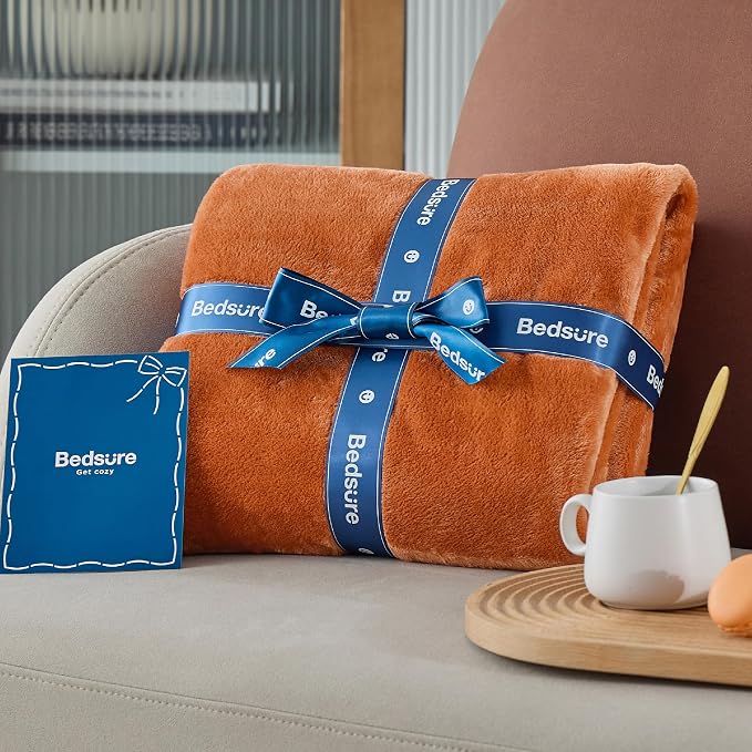 Bedsure GentleSoft Fleece Throw XL Blanket Dark Orange - Image 6