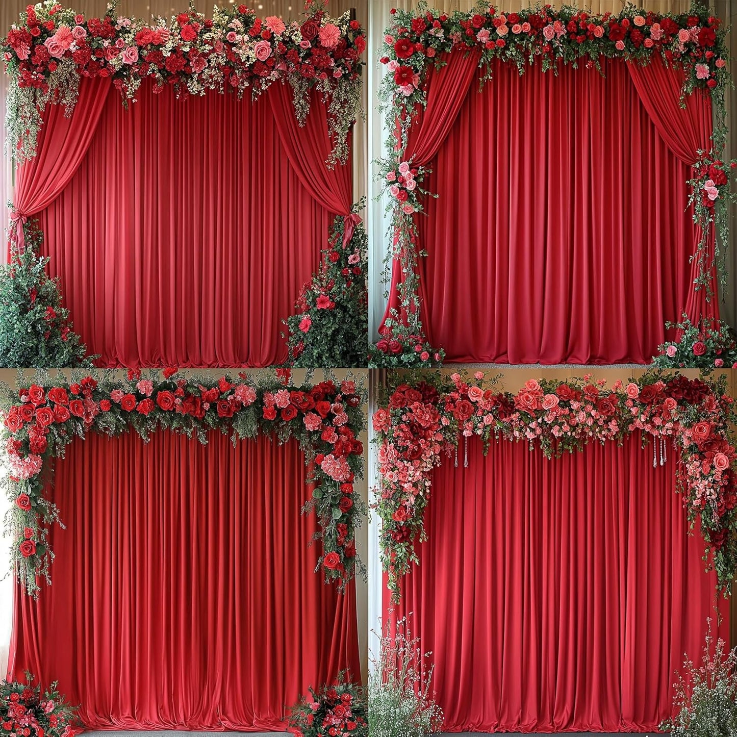 10ft x 8ft Wrinkle Free Red Backdrop Curtains for Parties, Polyester Photo Backdrop Drapes 2 Panels 5x8ft for Wedding Birthday Party Christmas Photography Background for Backdrop Stand